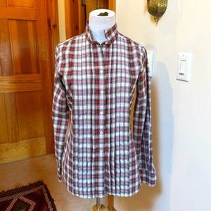 J. CREW White Red and Green Glen Plaid Tartan Tuxedo Style Button Down Shirt - S